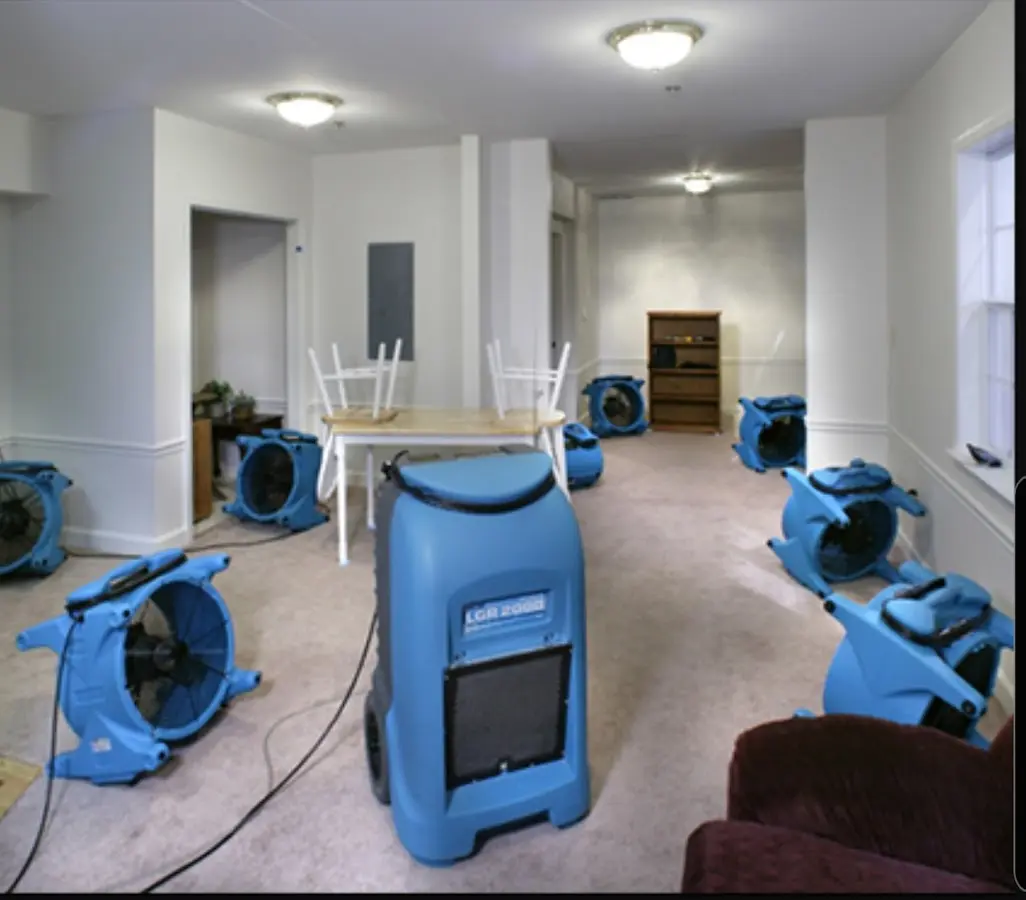 Air movers and dehumidifier setup for Water Extraction & Removal in Dixon